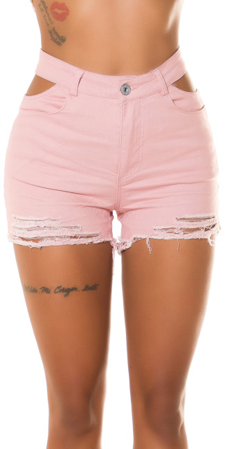 hoge taille jeans shorts met uitsparingen roze
